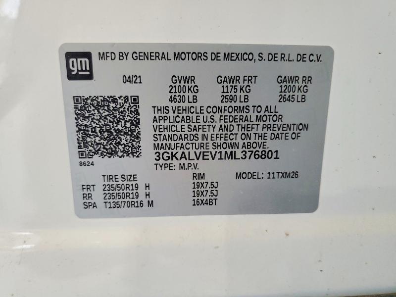 Aukcja sprzedaży 2021 Gmc Terrain, vin: 3GKALVEV1ML376801, numer aukcji: 65897966