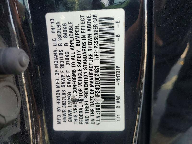 64679546 :رقم المزاد ، 19XFB4F24DE002481 vin ، 2013 Honda Civic مزاد بيع