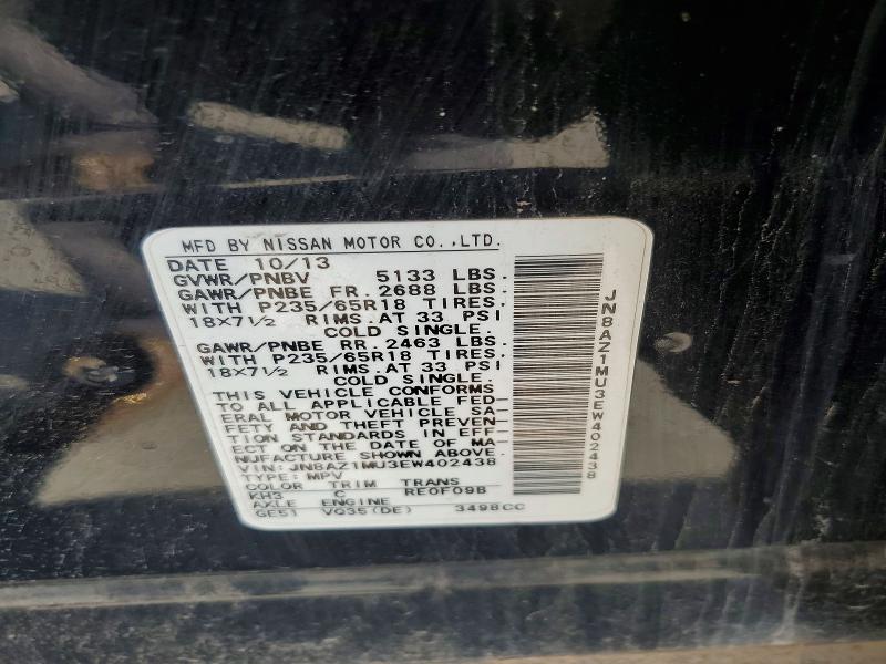 66757386 :رقم المزاد ، JN8AZ1MU3EW402438 vin ، 2014 Nissan Murano مزاد بيع