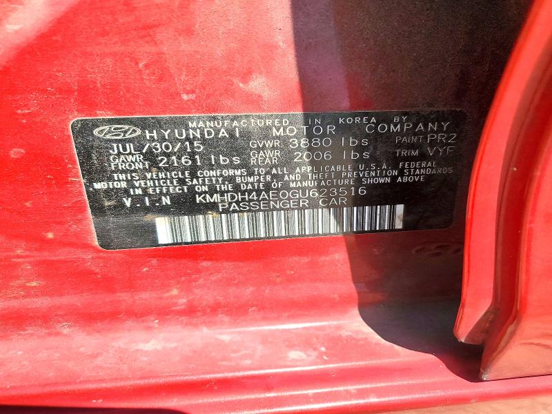 2016 Hyundai Elantra მანქანა იყიდება აუქციონზე, vin: KMHDH4AE0GU623516, აუქციონის ნომერი: 66522786