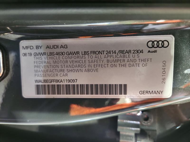 66075506 :رقم المزاد ، WAUBEGFF8KA119097 vin ، 2019 Audi A3 مزاد بيع