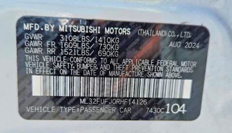 Продаж на аукціоні авто 2024 Mitsubishi Mirage, vin: ML32FUFJ0RHF14126, номер лоту: 63754166