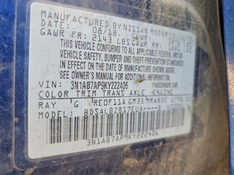 66338796 :رقم المزاد ، 3N1AB7AP9KY222406 vin ، 2019 Nissan Sentra مزاد بيع