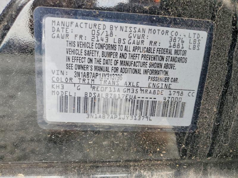 2018 Nissan Sentra მანქანა იყიდება აუქციონზე, vin: 3N1AB7AP1JY313796, აუქციონის ნომერი: 66272906