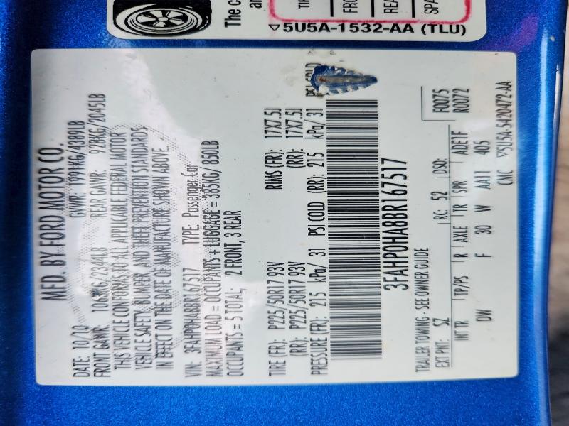 64769936 :رقم المزاد ، 3FAHP0HA8BR167517 vin ، 2011 Ford Fusion مزاد بيع