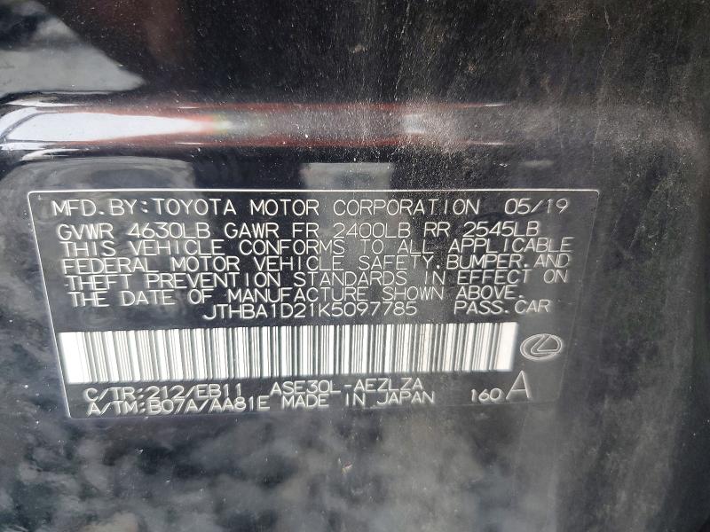 Aukcja sprzedaży 2019 Lexus Is, vin: JTHBA1D21K5097785, numer aukcji: 65888056