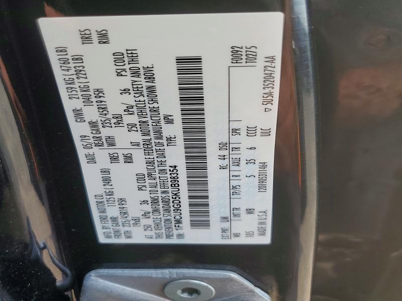 Продаж на аукціоні авто 2019 Ford Escape, vin: 1FMCU9GD5KUB98354, номер лоту: 64814116