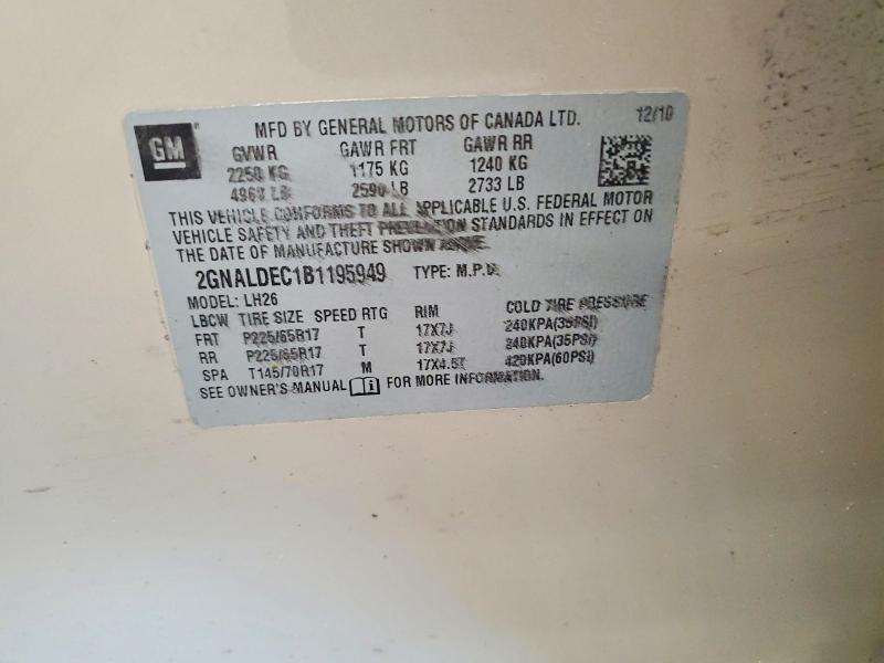 2011 Chevrolet Equinox მანქანა იყიდება აუქციონზე, vin: 2GNALDEC1B1195949, აუქციონის ნომერი: 64486666