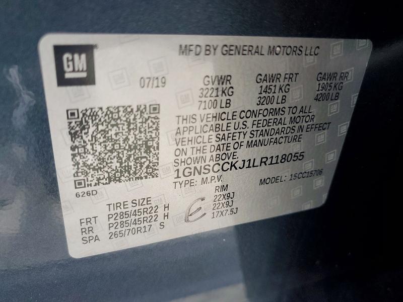 2020 Chevrolet Tahoe მანქანა იყიდება აუქციონზე, vin: 1GNSCCKJ1LR118055, აუქციონის ნომერი: 63924356