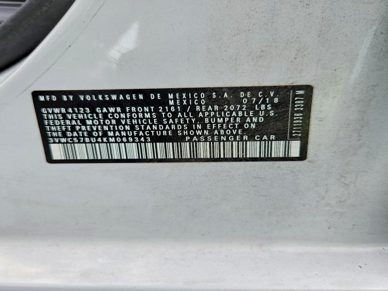 2019 Volkswagen Jetta მანქანა იყიდება აუქციონზე, vin: 3VWC57BU4KM069343, აუქციონის ნომერი: 65532426
