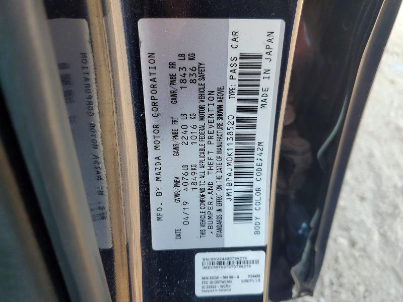 Продаж на аукціоні авто 2019 Mazda 3, vin: JM1BPAJM0K1138520, номер лоту: 66631076