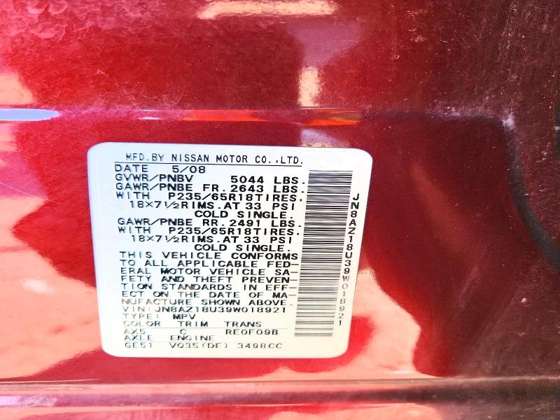 66610486 :رقم المزاد ، JN8AZ18U39W018921 vin ، 2009 Nissan Murano مزاد بيع