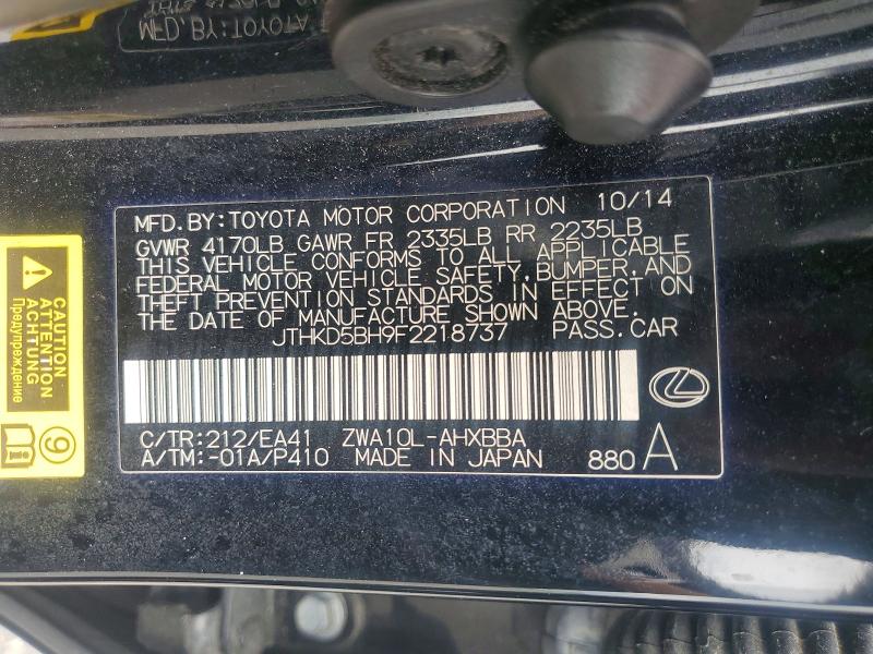 2015 Lexus Ct მანქანა იყიდება აუქციონზე, vin: JTHKD5BH9F2218737, აუქციონის ნომერი: 63329126
