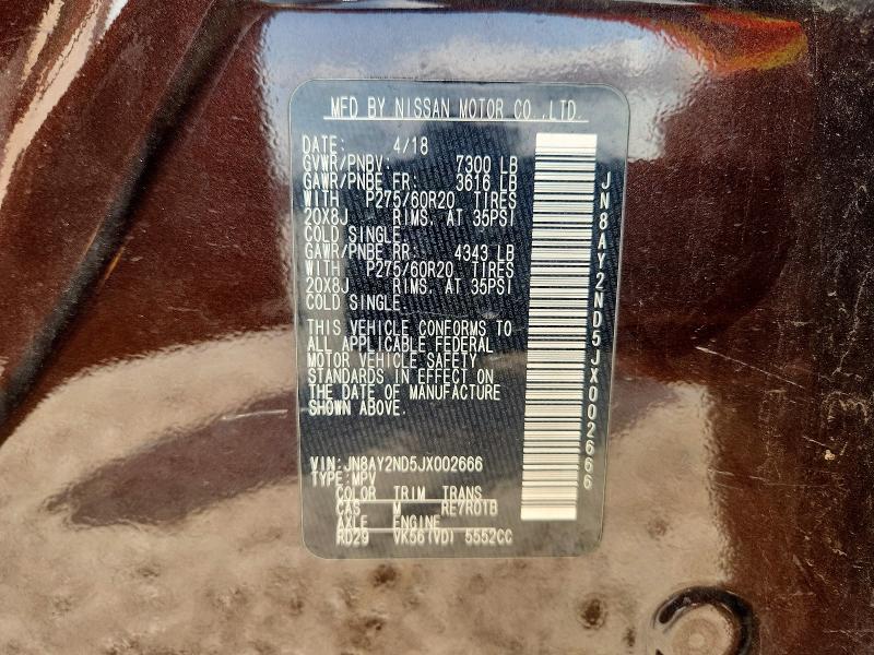 64145446 :رقم المزاد ، JN8AY2ND5JX002666 vin ، 2018 Nissan Armada مزاد بيع