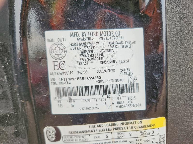 64476826 :رقم المزاد ، 1FTFW1EF5BFC24389 vin ، 2011 Ford F150 مزاد بيع