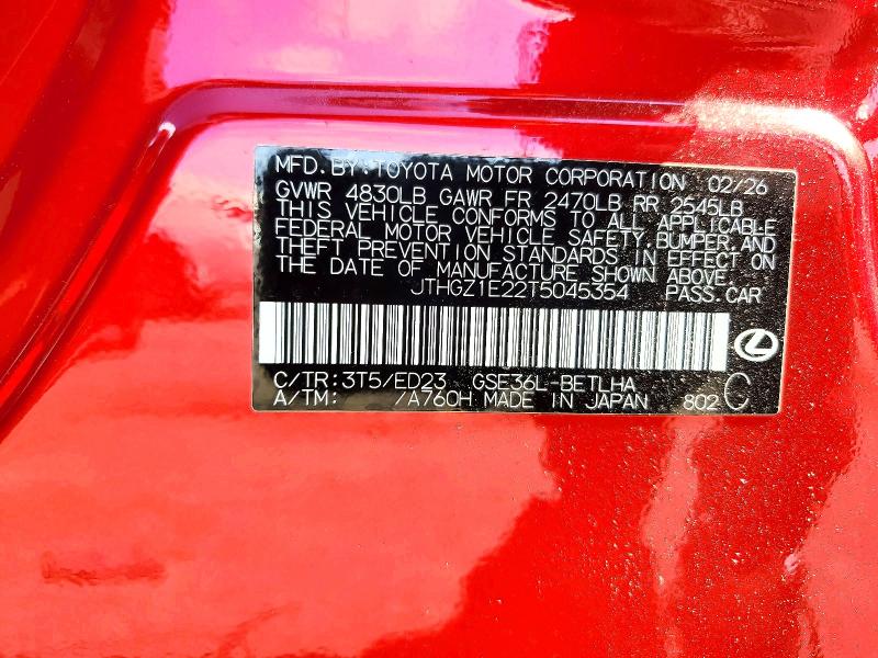 Aukcja sprzedaży 2026 Lexus Is 350, vin: JTHGZ1E22T5045354, numer aukcji: 65255486