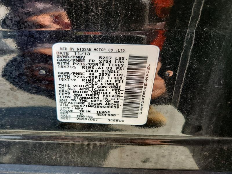Aukcja sprzedaży 2014 Nissan Murano, vin: JN8AZ1MW2EW506839, numer aukcji: 65957146