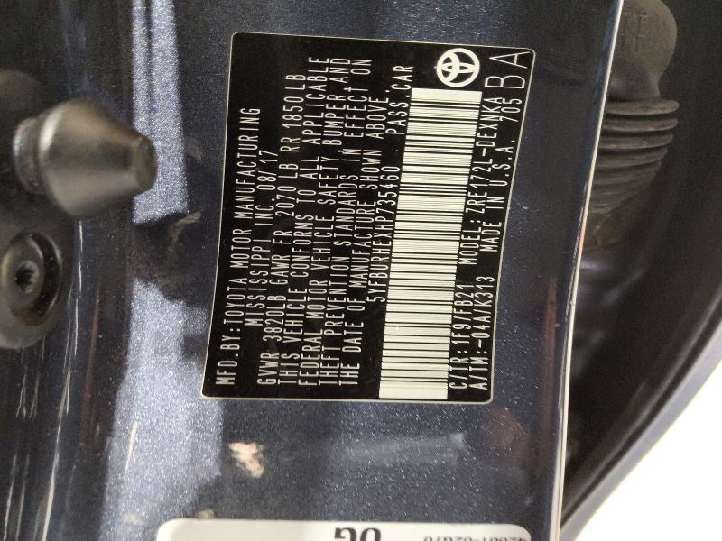 66087536 :رقم المزاد ، 5YFBURHEXHP735460 vin ، 2017 Toyota Corolla مزاد بيع
