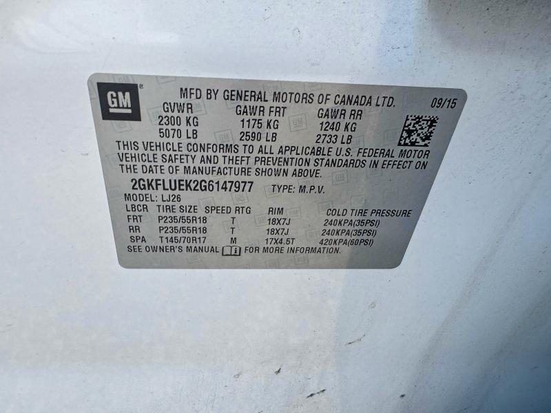 2016 Gmc Terrain მანქანა იყიდება აუქციონზე, vin: 2GKFLUEK2G6147977, აუქციონის ნომერი: 66950376