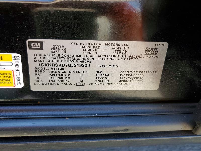 2016 Gmc Acadia მანქანა იყიდება აუქციონზე, vin: 1GKKRSKD7GJ219220, აუქციონის ნომერი: 64162136