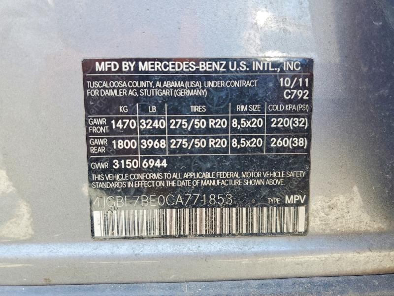 2012 Mercedes-benz Gl მანქანა იყიდება აუქციონზე, vin: 4JGBF7BE0CA771853, აუქციონის ნომერი: 64616566
