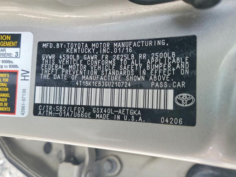 Продаж на аукціоні авто 2016 Toyota Avalon, vin: 4T1BK1EB3GU210724, номер лоту: 65384856