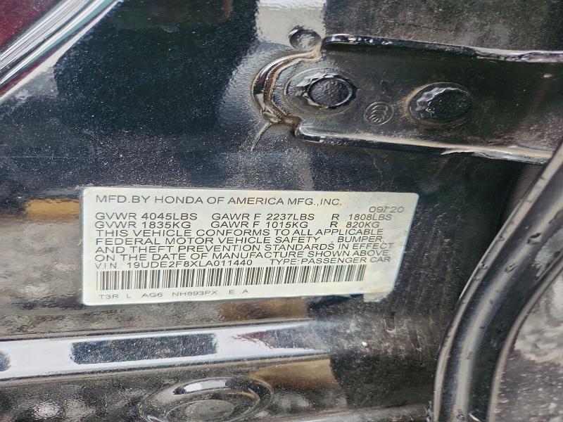 65861736 :رقم المزاد ، 19UDE2F8XLA011440 vin ، 2020 Acura Ilx مزاد بيع