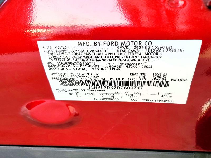 66719556 :رقم المزاد ، 1LNHL9DK2DG600747 vin ، 2013 Lincoln Mks مزاد بيع