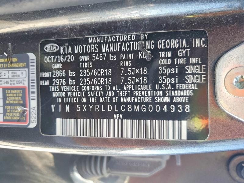 65529386 :رقم المزاد ، 5XYRLDLC8MG004938 vin ، 2021 Kia Sorento مزاد بيع