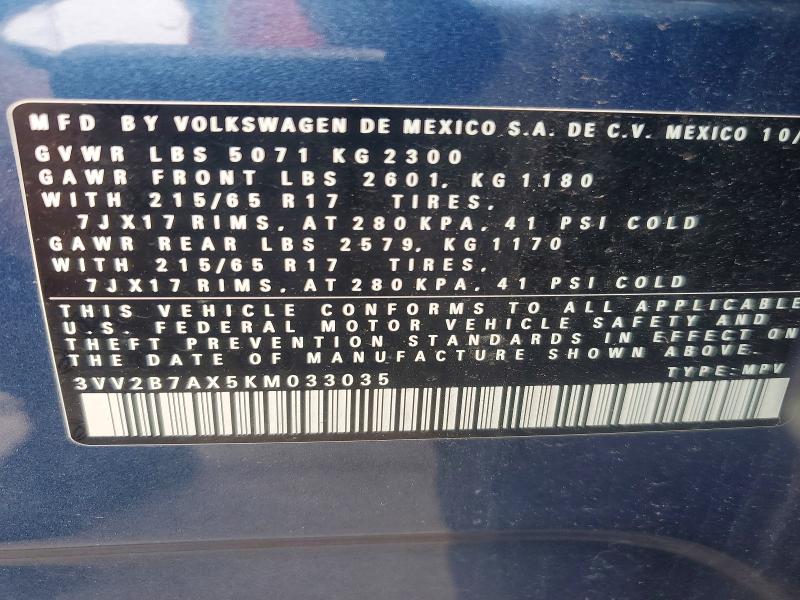 Продажа на аукционе авто 2019 Volkswagen Tiguan, vin: 3VV2B7AX5KM033035, номер лота: 64321426