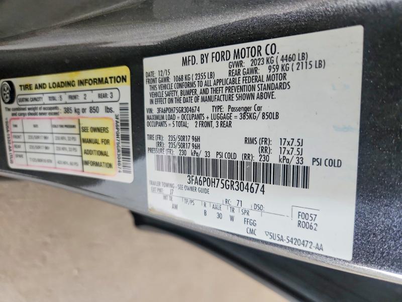 Продаж на аукціоні авто 2016 Ford Fusion, vin: 3FA6P0H75GR304674, номер лоту: 66629986