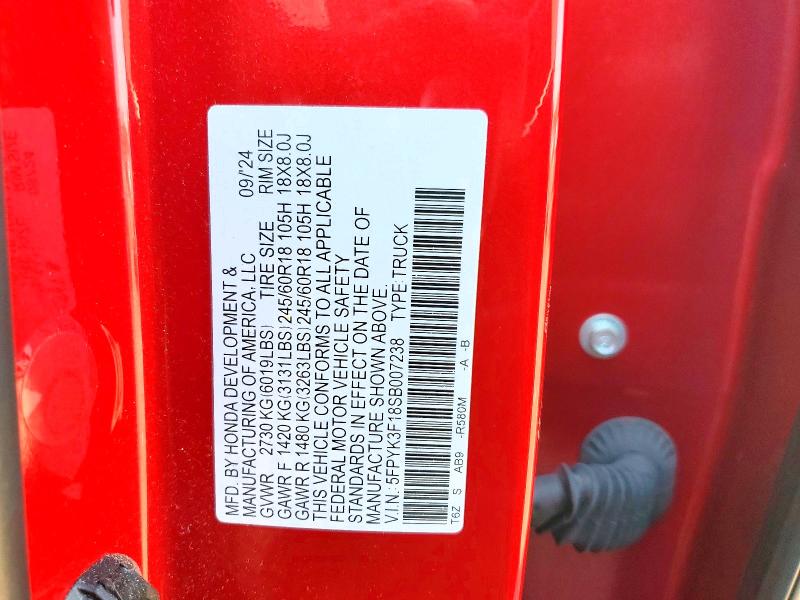 2025 Honda Ridgeline მანქანა იყიდება აუქციონზე, vin: 5FPYK3F18SB007238, აუქციონის ნომერი: 63658326