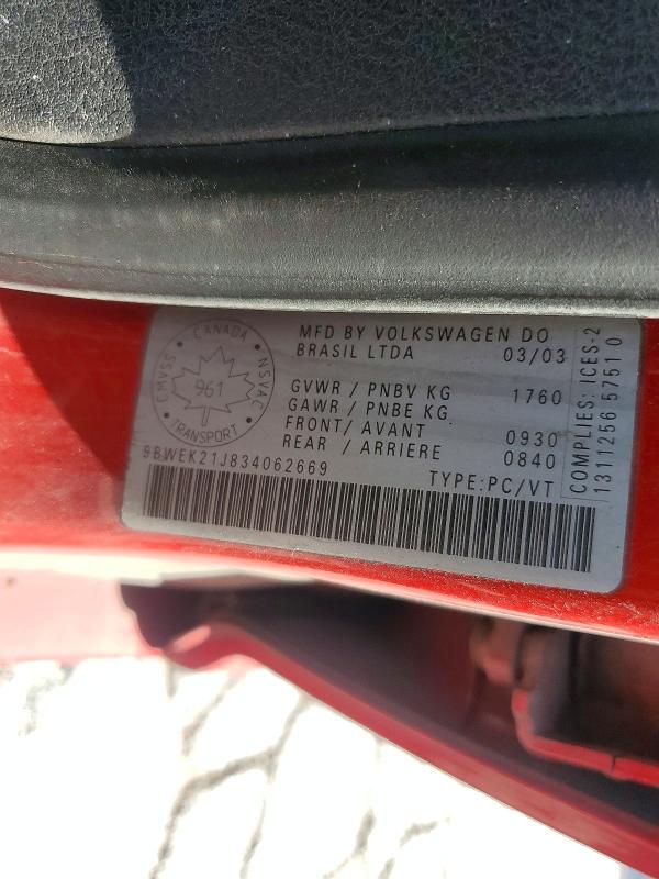 Aukcja sprzedaży 2003 Volkswagen Golf, vin: 9BWEK21J834062669, numer aukcji: 64563186