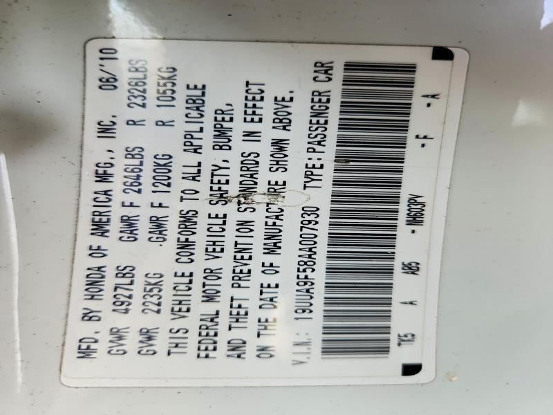 63832686 :رقم المزاد ، 19UUA9F58AA007930 vin ، 2010 Acura Tl مزاد بيع