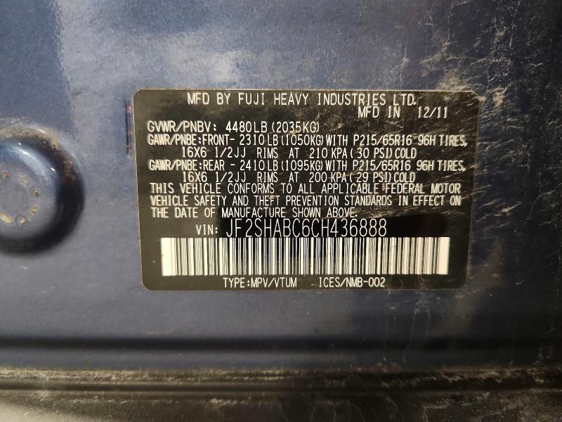 66835916 :رقم المزاد ، JF2SHABC6CH436888 vin ، 2012 Subaru Forester مزاد بيع