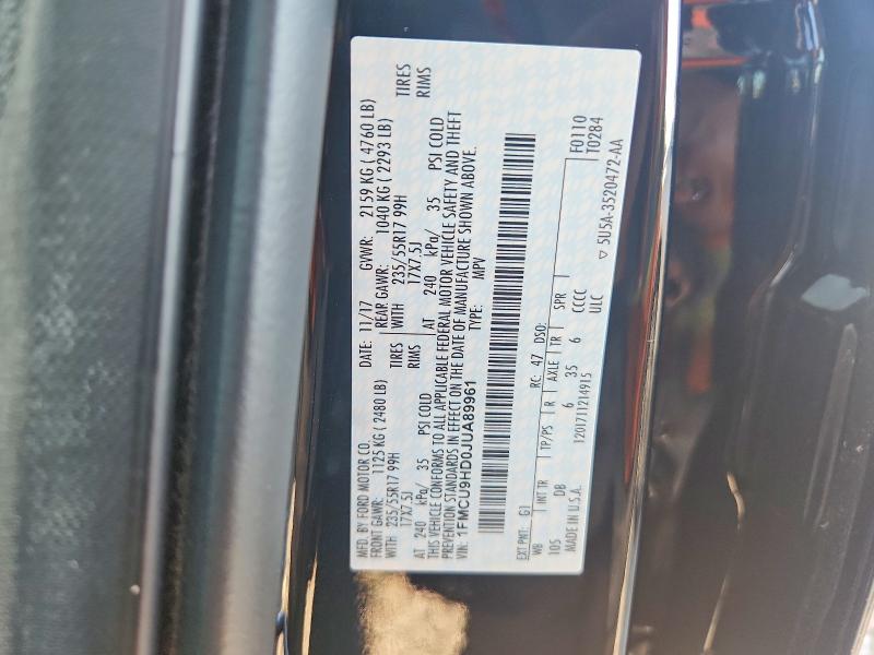 2018 Ford Escape მანქანა იყიდება აუქციონზე, vin: 1FMCU9HD0JUA89961, აუქციონის ნომერი: 65992596