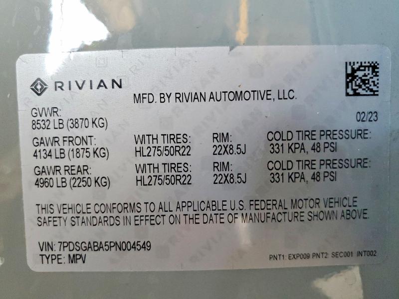Aukcja sprzedaży 2023 Rivian R1s, vin: 7PDSGABA5PN004549, numer aukcji: 66309136