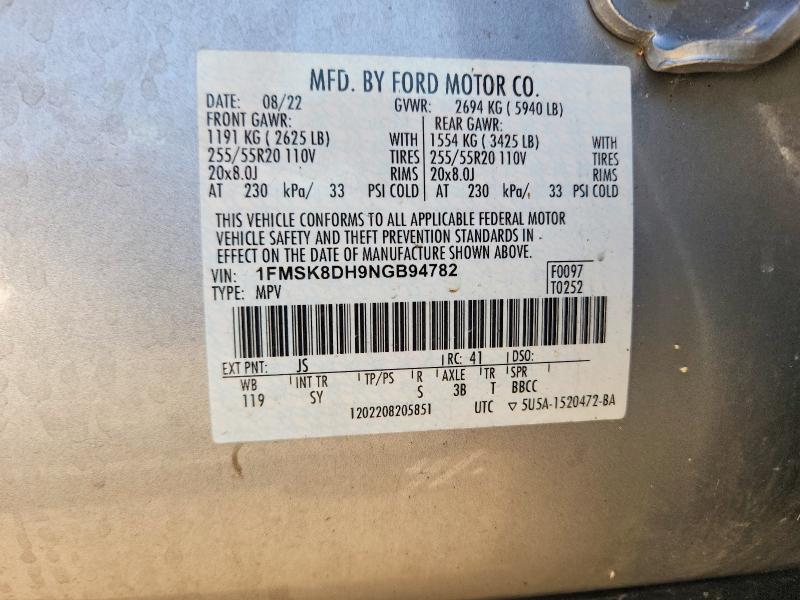 Auction sale of the 2022 Ford Explorer, vin: 1FMSK8DH9NGB94782, lot number: 66557116