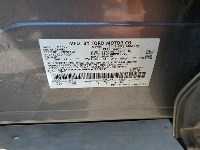 Продаж на аукціоні авто 2022 Ford Edge, vin: 2FMPK4J95NBA59527, номер лоту: 64507656
