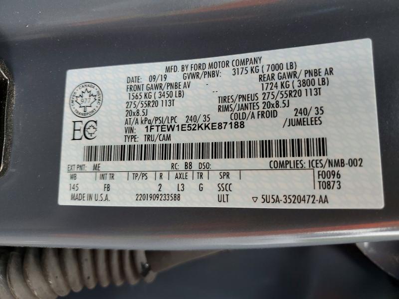 63544336 :رقم المزاد ، 1FTEW1E52KKE87188 vin ، 2019 Ford F150 مزاد بيع
