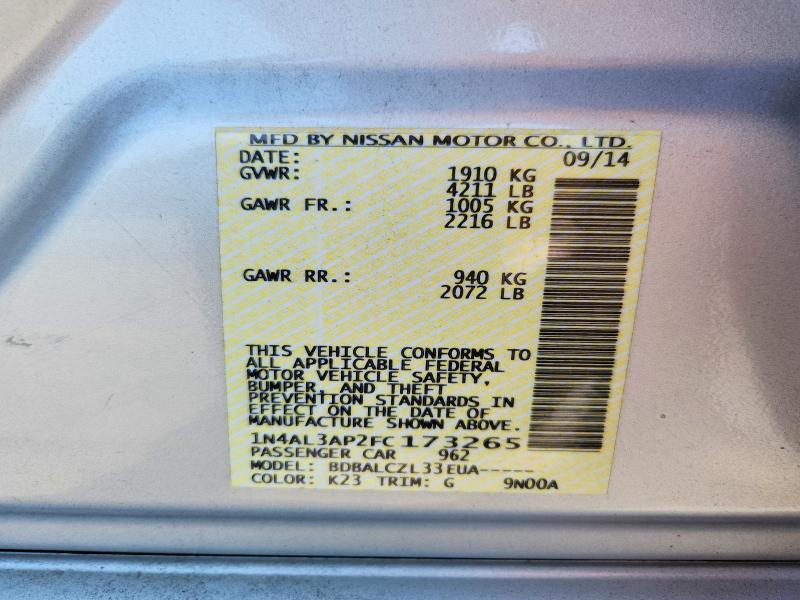 Продажа на аукционе авто 2015 Nissan Altima, vin: 1N4AL3AP2FC173265, номер лота: 66890936