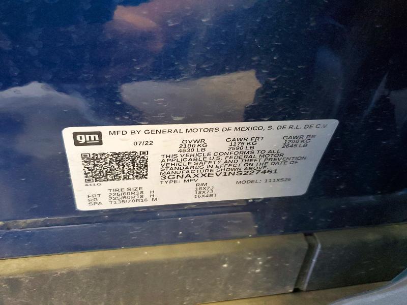 66922316 :رقم المزاد ، 3GNAXXEV1NS227461 vin ، 2022 Chevrolet Equinox مزاد بيع