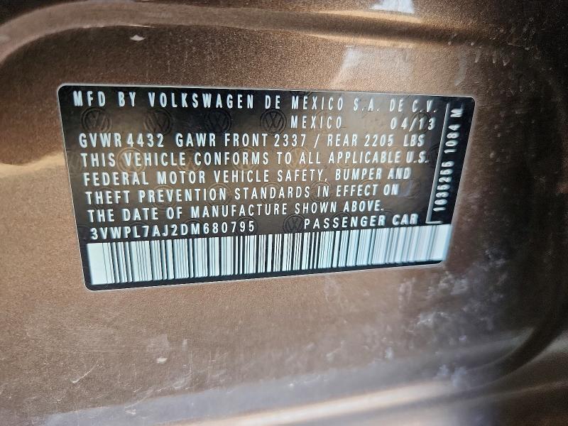 63374096 :رقم المزاد ، 3VWPL7AJ2DM680795 vin ، 2013 Volkswagen Jetta مزاد بيع