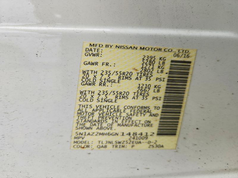 65686786 :رقم المزاد ، 5N1AZ2MH6GN148412 vin ، 2016 Nissan Murano مزاد بيع