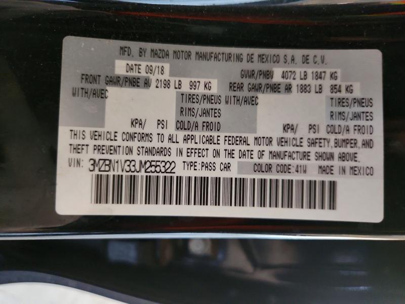 2018 Mazda 3 მანქანა იყიდება აუქციონზე, vin: 3MZBN1V33JM255322, აუქციონის ნომერი: 64779666