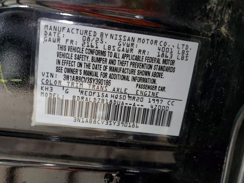 2025 Nissan Sentra მანქანა იყიდება აუქციონზე, vin: 3N1AB8CV3SY390186, აუქციონის ნომერი: 63662996