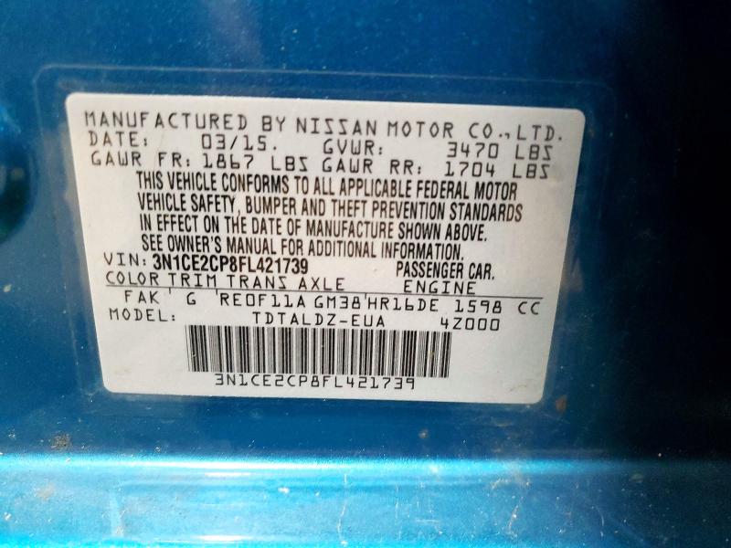 63949796 :رقم المزاد ، 3N1CE2CP8FL421739 vin ، 2015 Nissan Versa Note مزاد بيع
