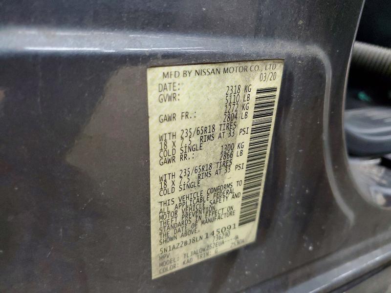 Продаж на аукціоні авто 2020 Nissan Murano, vin: 5N1AZ2BJ8LN145091, номер лоту: 64253646