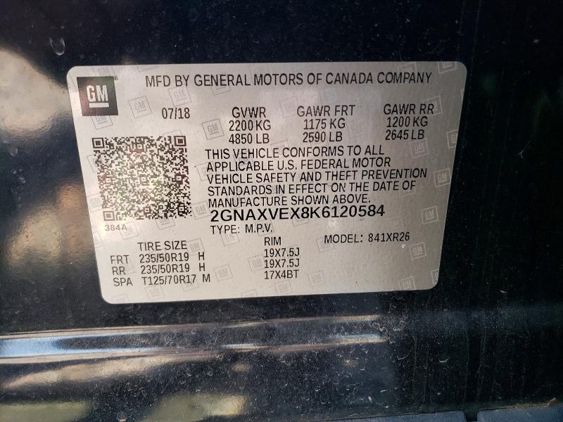 Aukcja sprzedaży 2019 Chevrolet Equinox, vin: 2GNAXVEX8K6120584, numer aukcji: 63169496