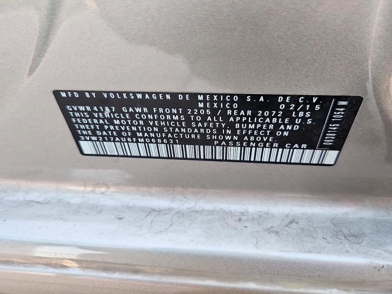 Продаж на аукціоні авто 2015 Volkswagen Golf, vin: 3VW217AU6FM068631, номер лоту: 65913396